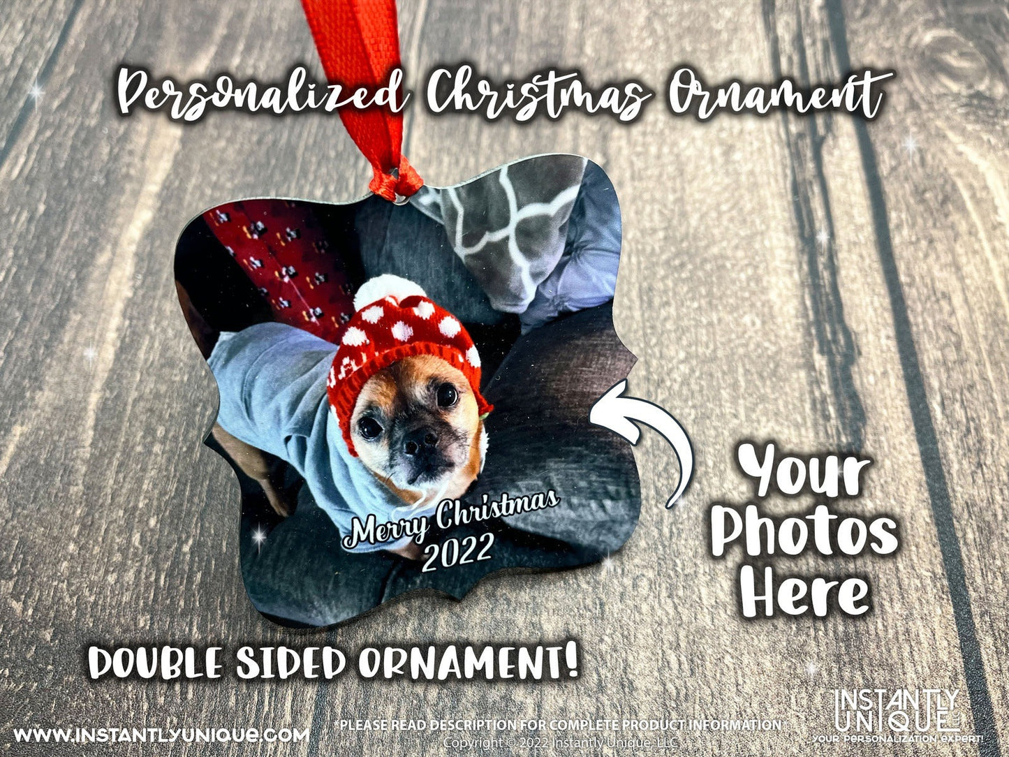 Fancy Square Double Sided Wooden Ornament - Add Your Photo Christmas Ornament