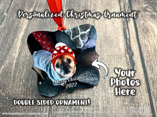 Fancy Square Double Sided Wooden Ornament - Add Your Photo Christmas Ornament