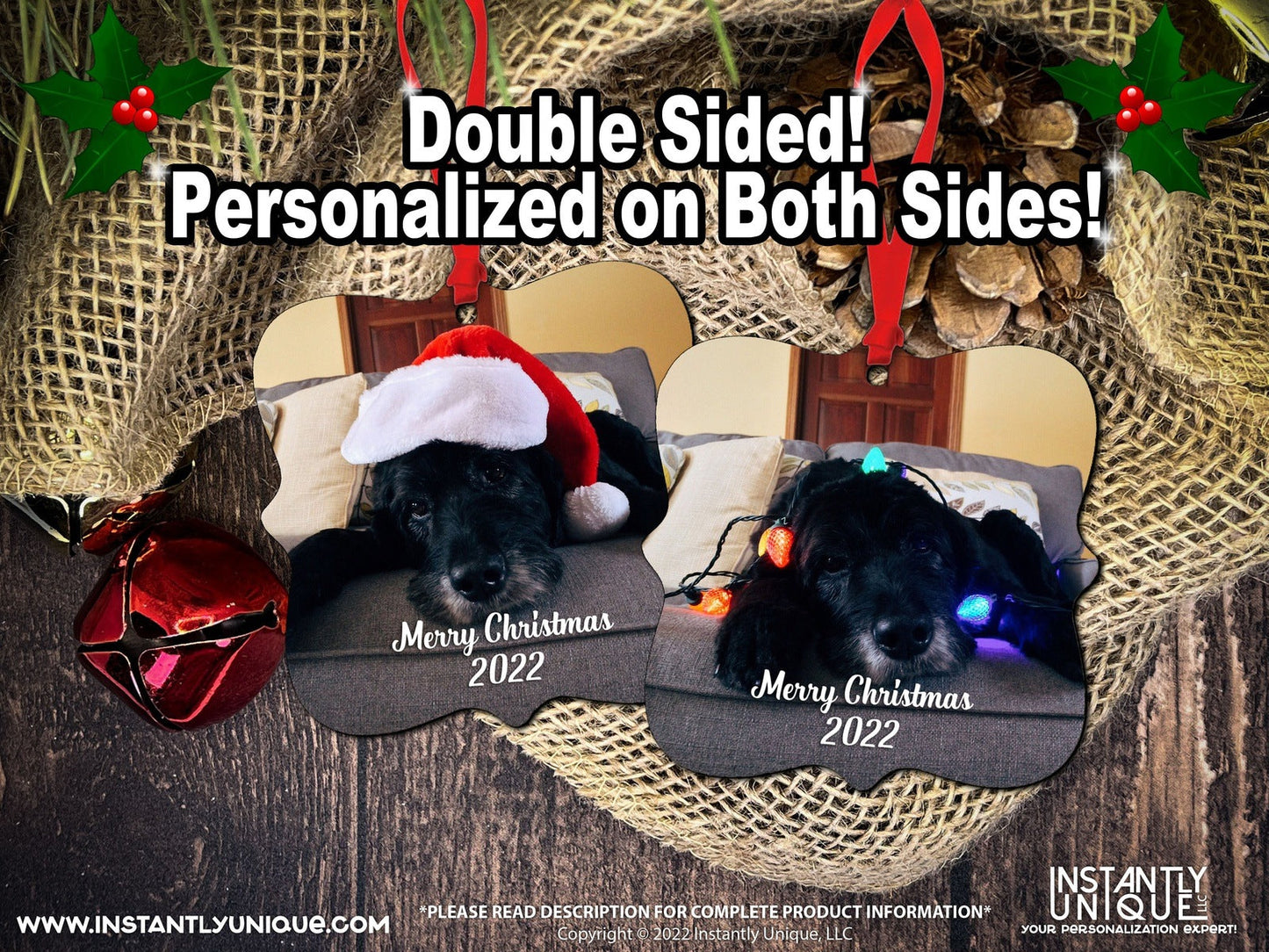 Fancy Square Double Sided Wooden Ornament - Add Your Photo Christmas Ornament