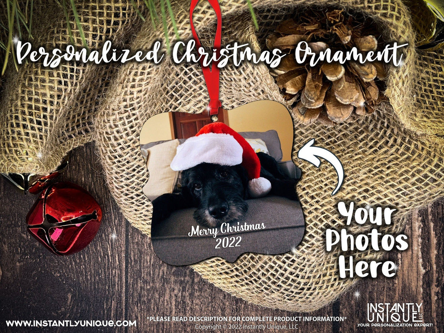 Fancy Square Double Sided Wooden Ornament - Add Your Photo Christmas Ornament