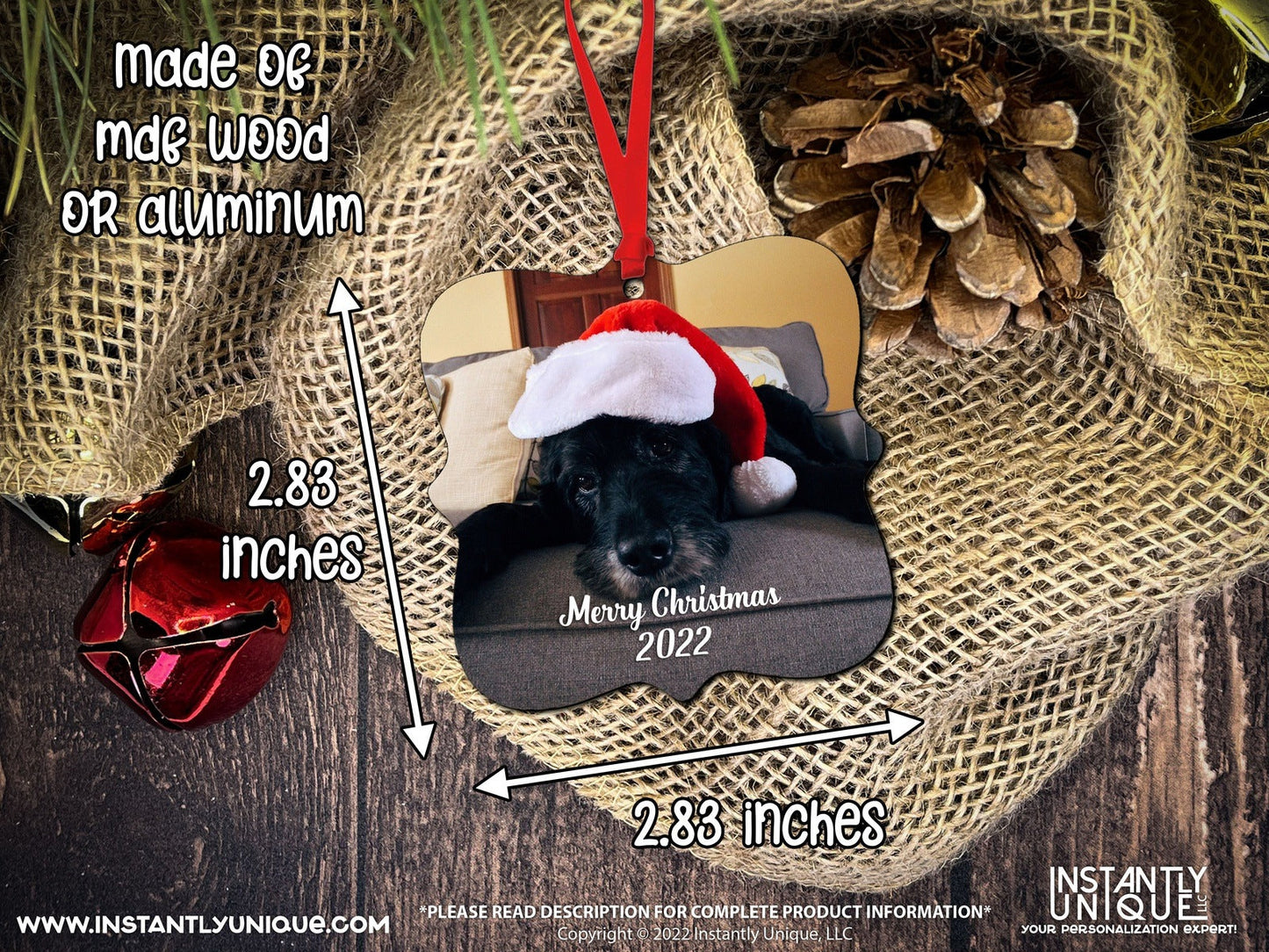 Fancy Square Double Sided Wooden Ornament - Add Your Photo Christmas Ornament