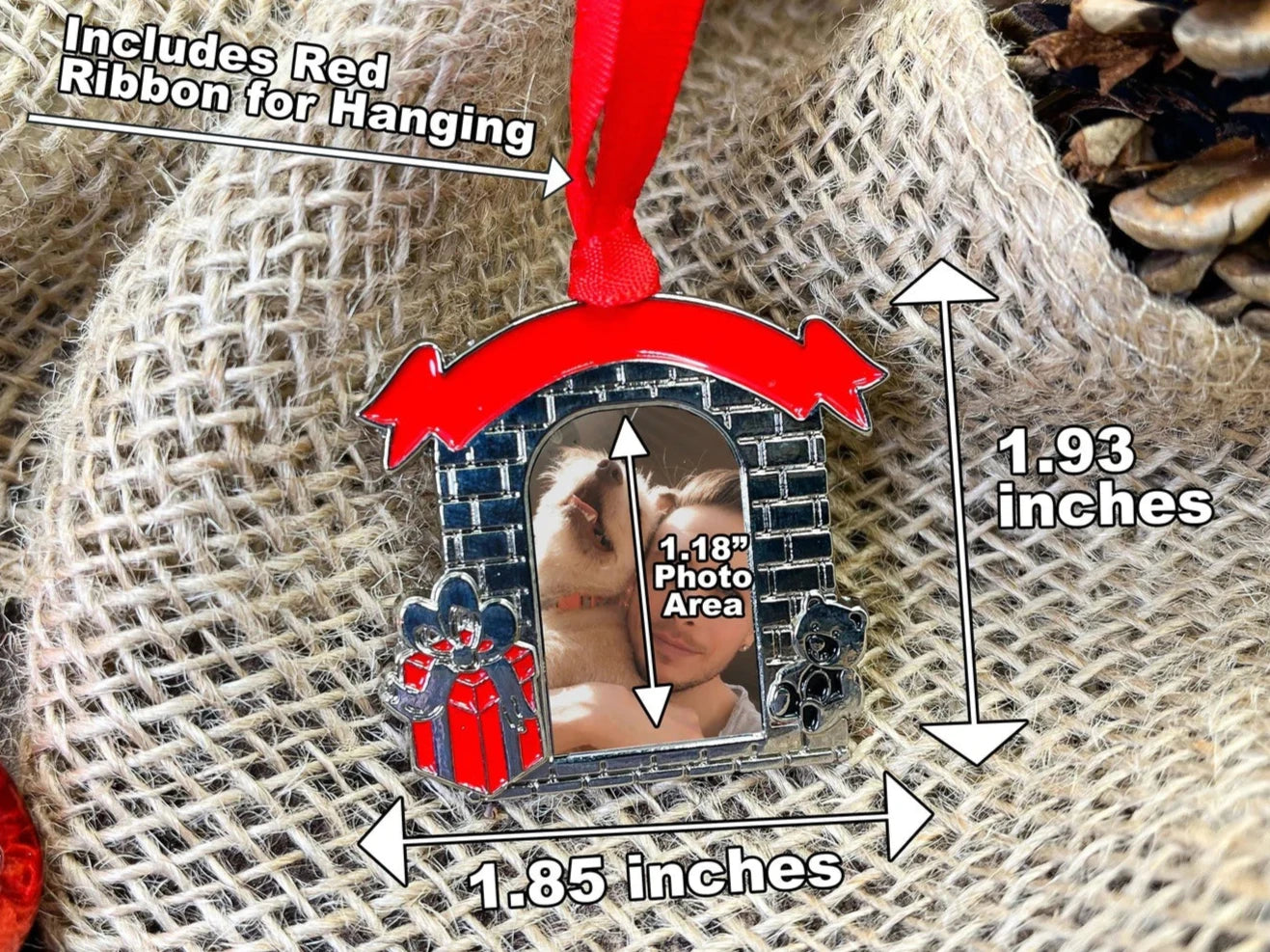 Fireplace Shaped Metal Ornament - Add Your Photo Christmas Ornament