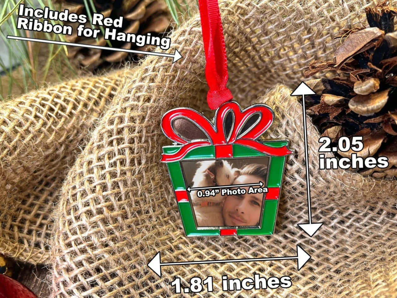Gift Shaped Metal Ornament - Add Your Photo Christmas Ornament