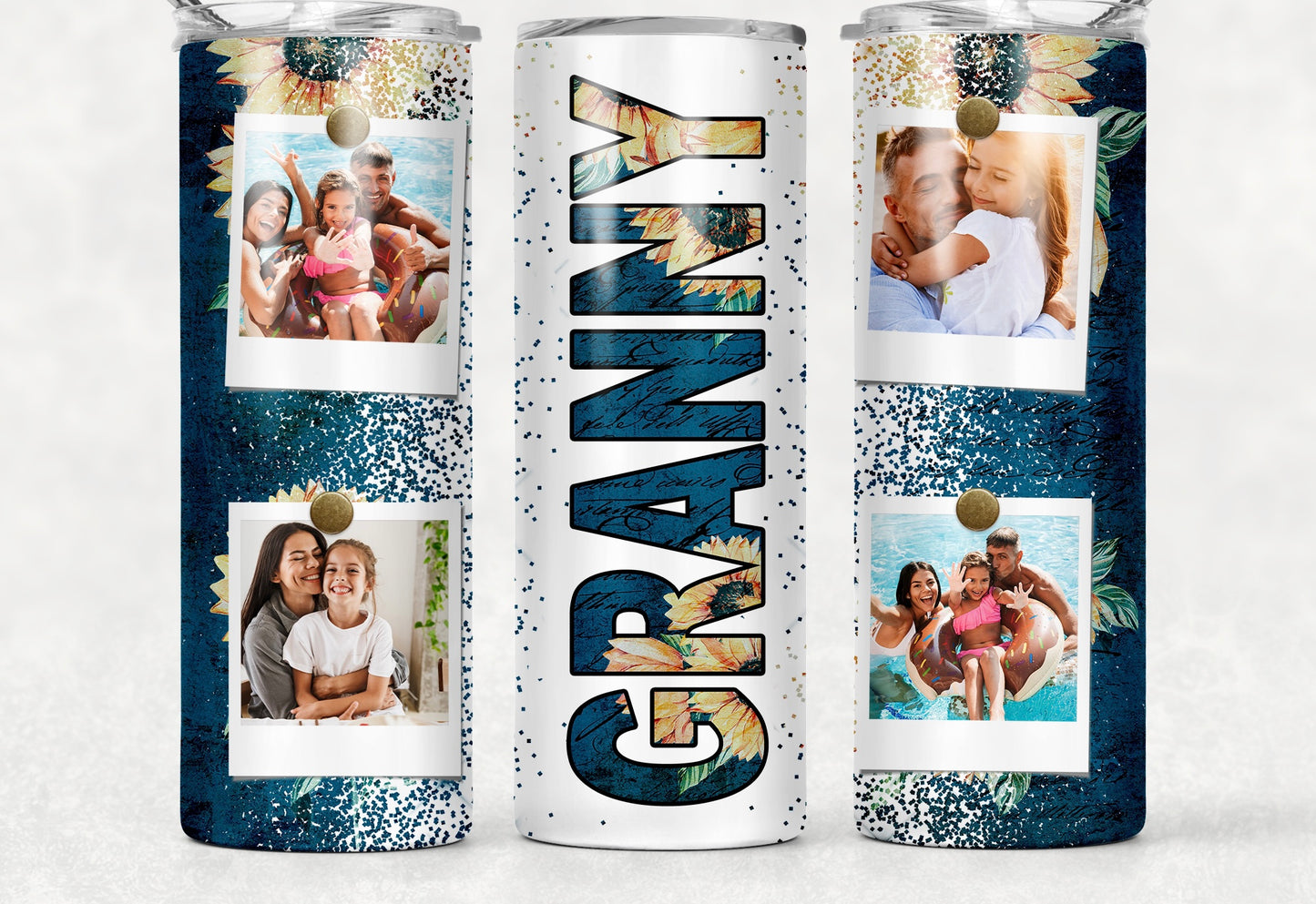 Granny Blue Sunflower Photo Collage Tumbler