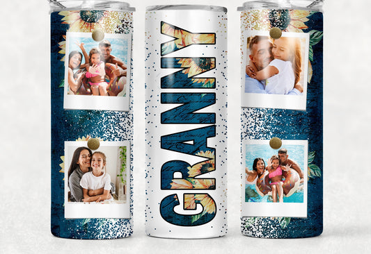 Granny Blue Sunflower Photo Collage Tumbler