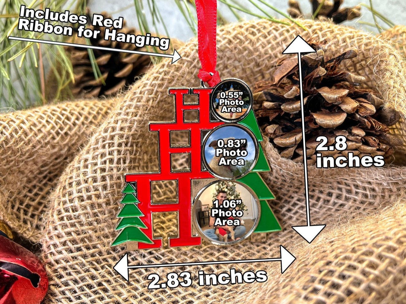 HoHoHo Christmas Tree Metal Ornament - Add Your Photo Christmas Ornament
