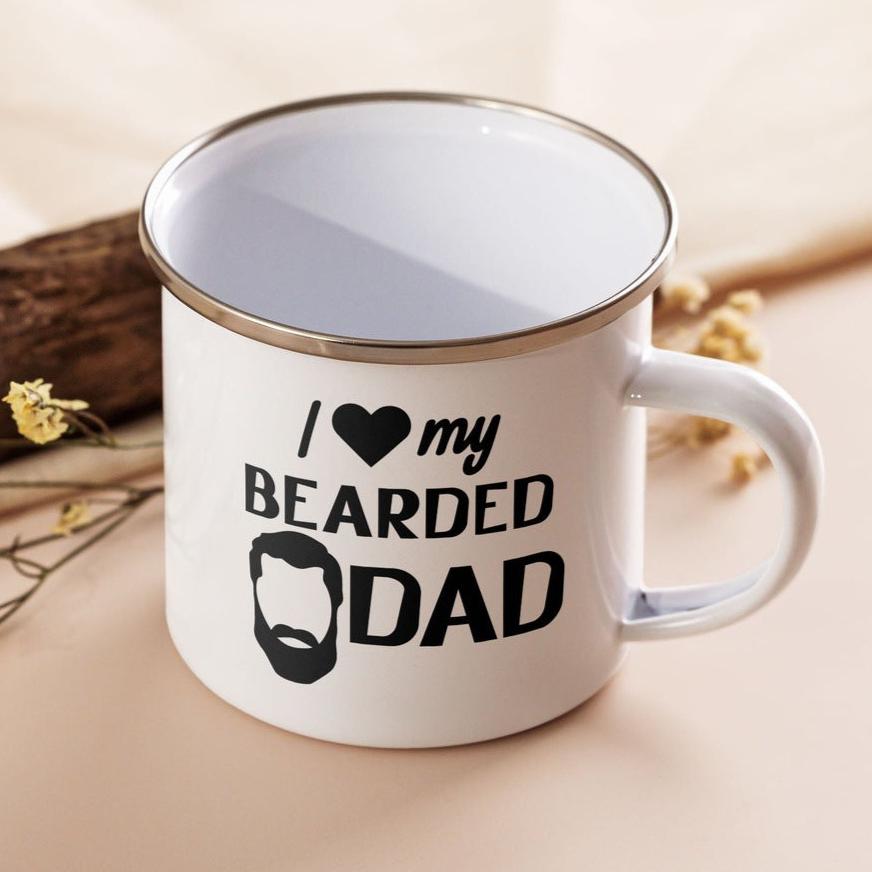 I Love My Bearded Dad 12oz Enamel Mug