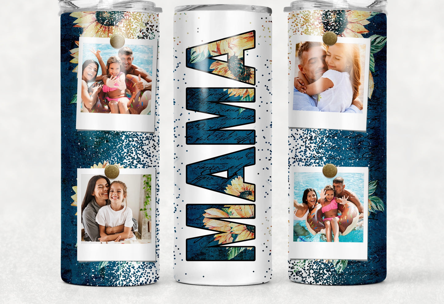 Mama Blue Sunflower Photo Collage Tumbler