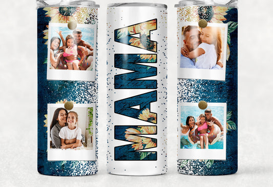 Mama Blue Sunflower Photo Collage Tumbler