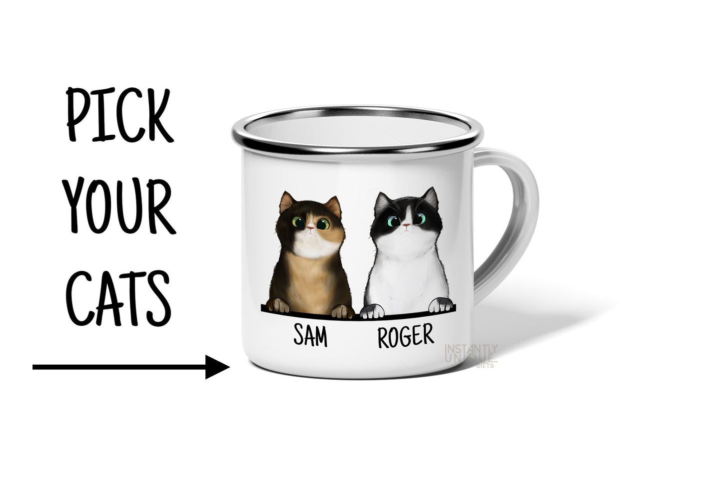 Cute Peeking Cats - Pick Your Cats - 12oz Enamel Mug - Add up to 6 Cats!