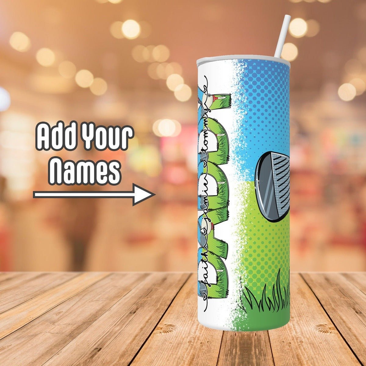 Personalized Daddy with Kids Names Tumbler - Golf Design - Custom Tumbler with Lid and Straw