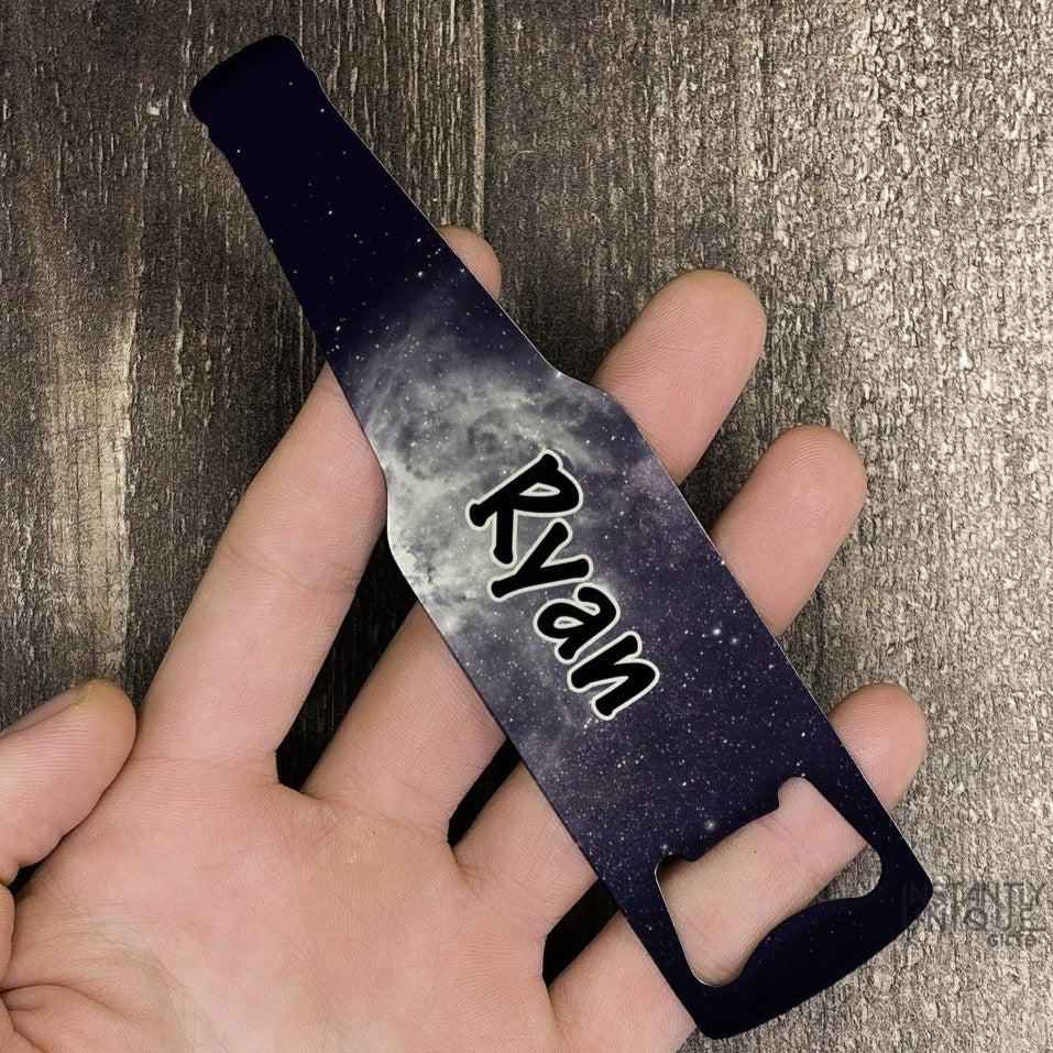 Purple Space Galaxy Pattern - Add Your Name Stainless Steel Bottle Opener