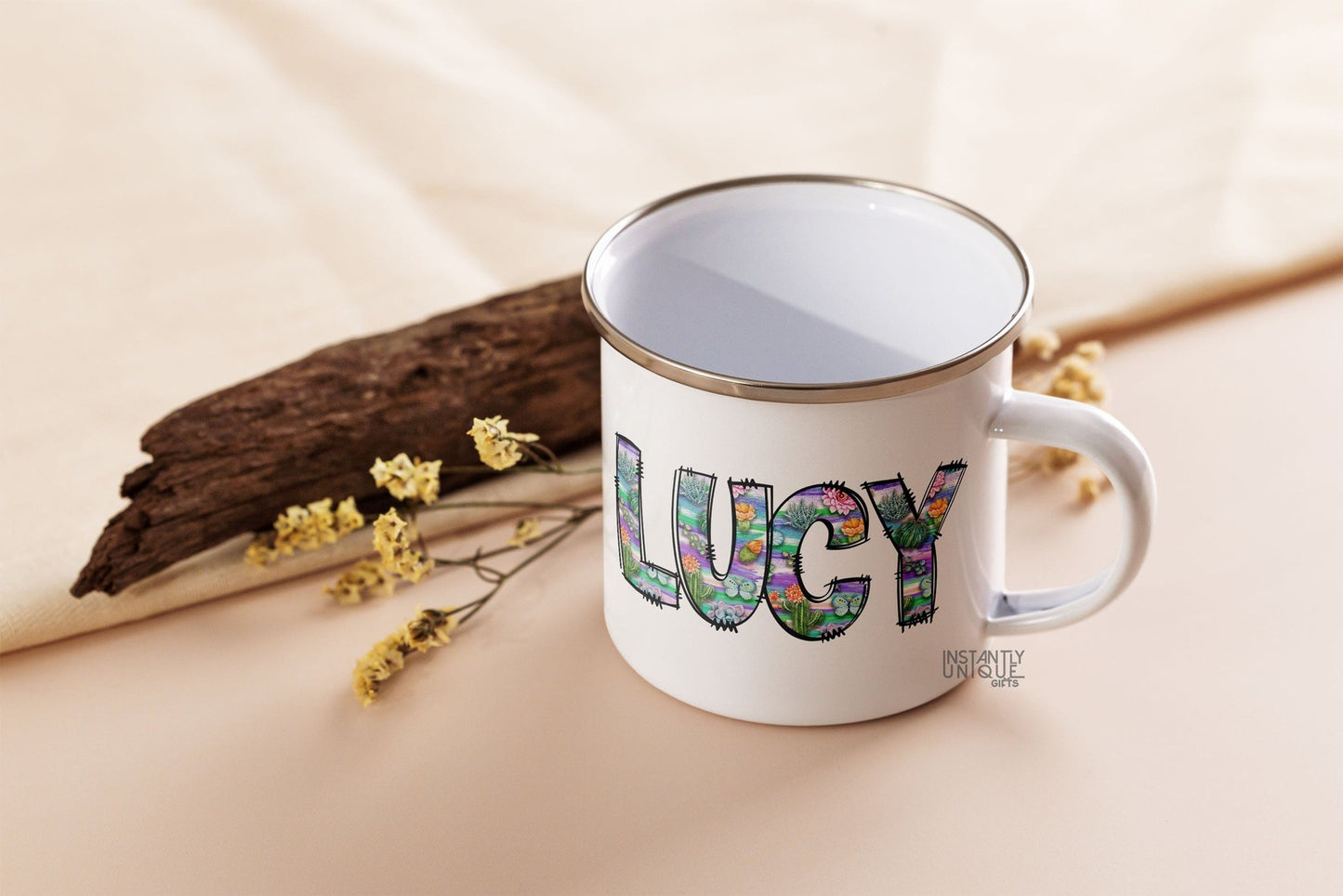 Succulent Patterned Custom Name 12oz Enamel Mug