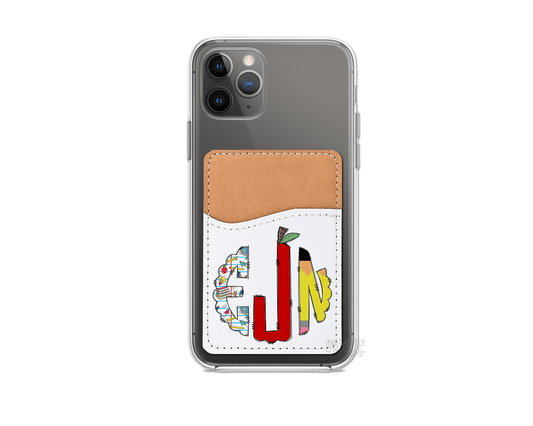 Teacher School Letters Personalized Monogram Stick On Phone Wallet - Add Your Custom Monogram