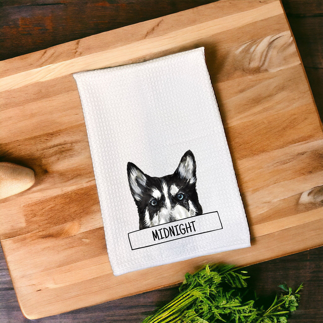 Personalized dog kitchen towel gift with custom pet name