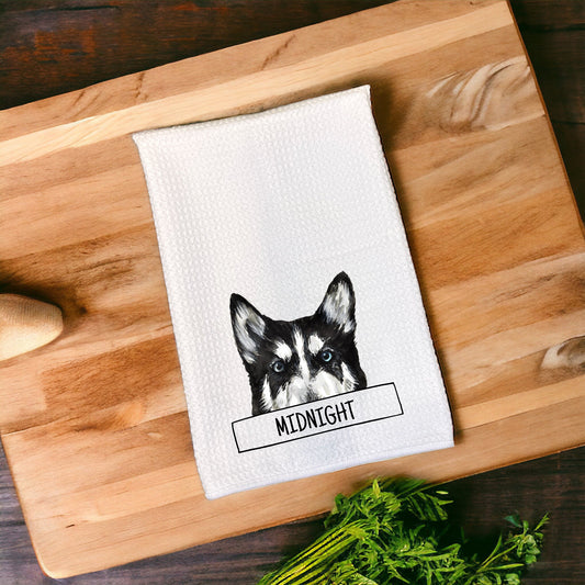 Personalized dog kitchen towel gift with custom pet name