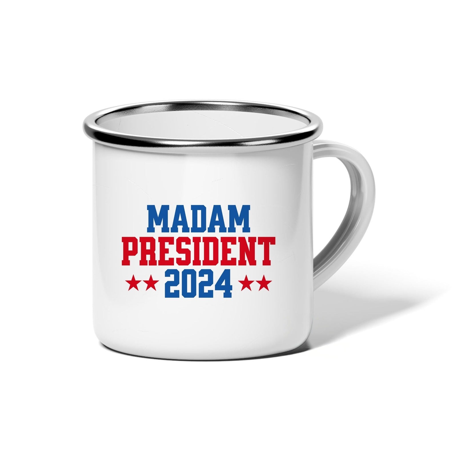 12oz Enamel Camp Mug - “Madam President 2024” Graphic - Empowering Democratic Supporter Gift