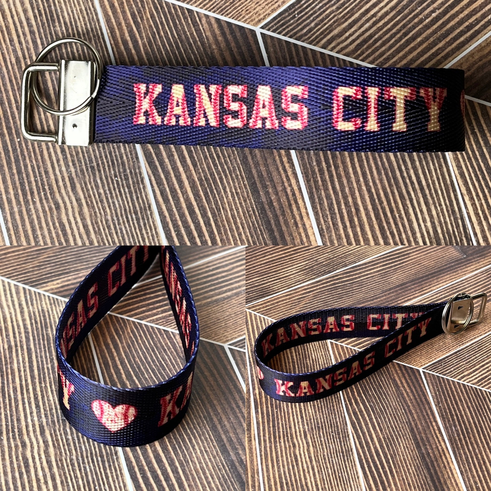 Kansas City Baseball Heart Nylon Keychain Key Fob - Sample - Clearanced