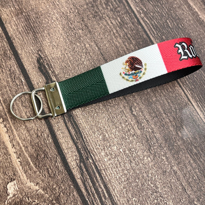 Updated Mexican Flag Personalized Name Nylon Key Fob - Custom Wristlet Keychain