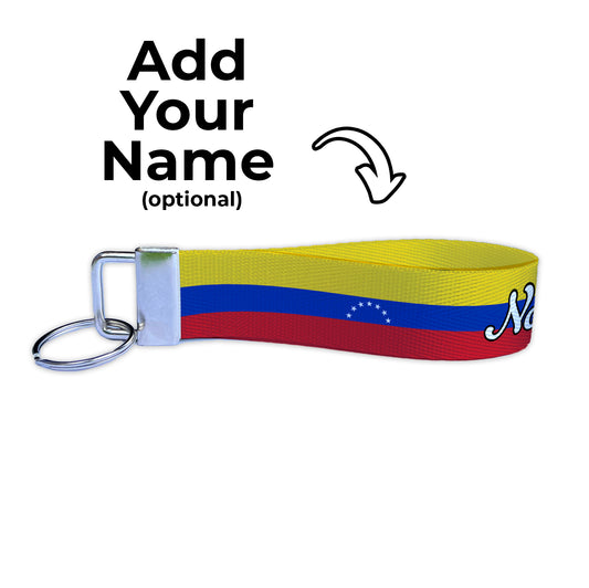 7 Star Venezuela Flag Personalized Name Nylon Key Fob - Custom Wristlet Keychain