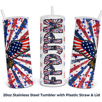 American Eagle Burst - Add Your Name Tumbler - 20oz Stainless Steel Tumbler with Lid and Straw