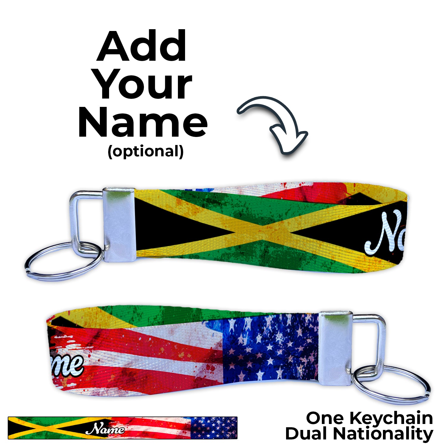 Jamaican American Artistic Ryan's Version Personalized Name Nylon Key Fob - Custom Wristlet Keychain