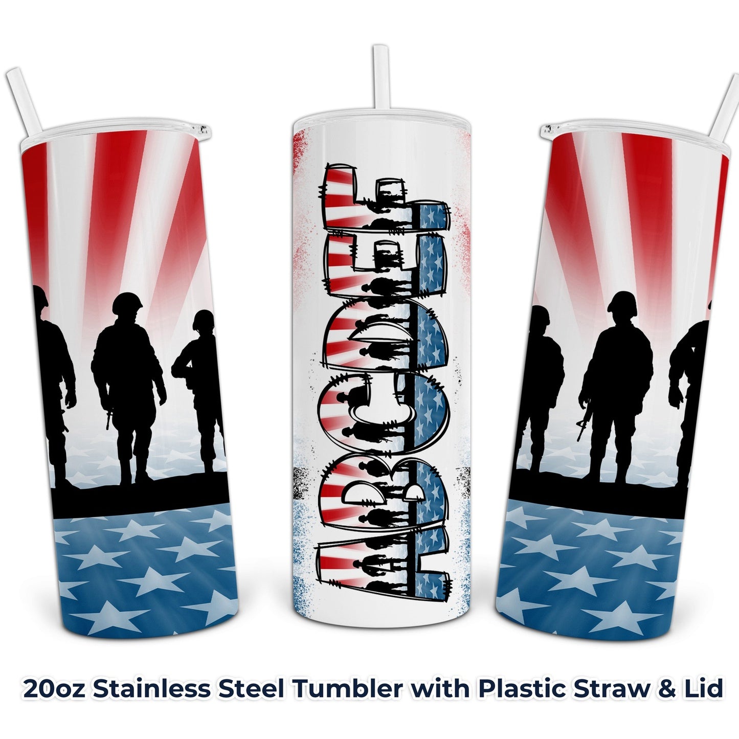 American Soldier - Add Your Name Tumbler - 20oz Stainless Steel Tumbler with Lid and Straw