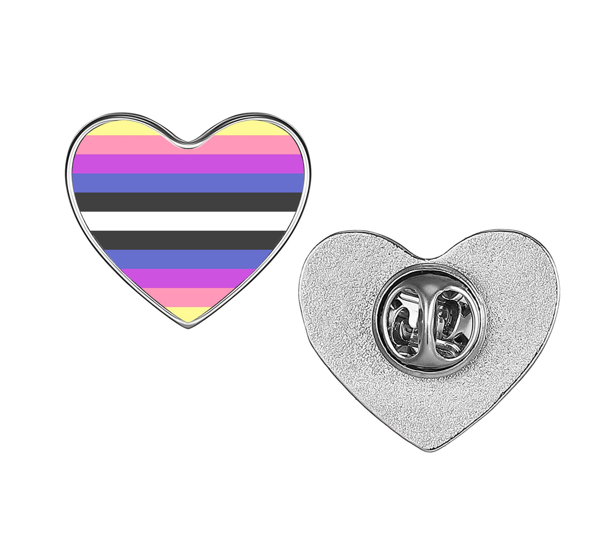 LGBT Pride Flag Pinback Button – Metal Lapel Pin in Circle, Heart or Square