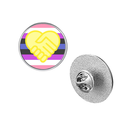 LGBT Pride Flag Pinback Button – Metal Lapel Pin in Circle, Heart or Square