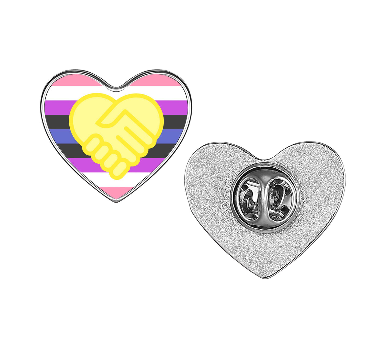 LGBT Pride Flag Pinback Button – Metal Lapel Pin in Circle, Heart or Square