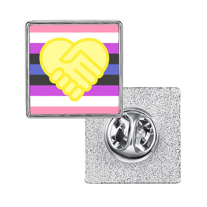 LGBT Pride Flag Pinback Button – Metal Lapel Pin in Circle, Heart or Square