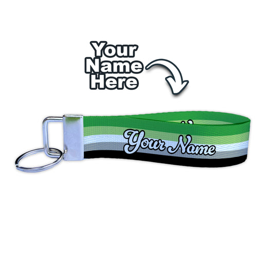 Aromantic Flag Personalized Name Nylon Key Fob - Custom Wristlet Keychain