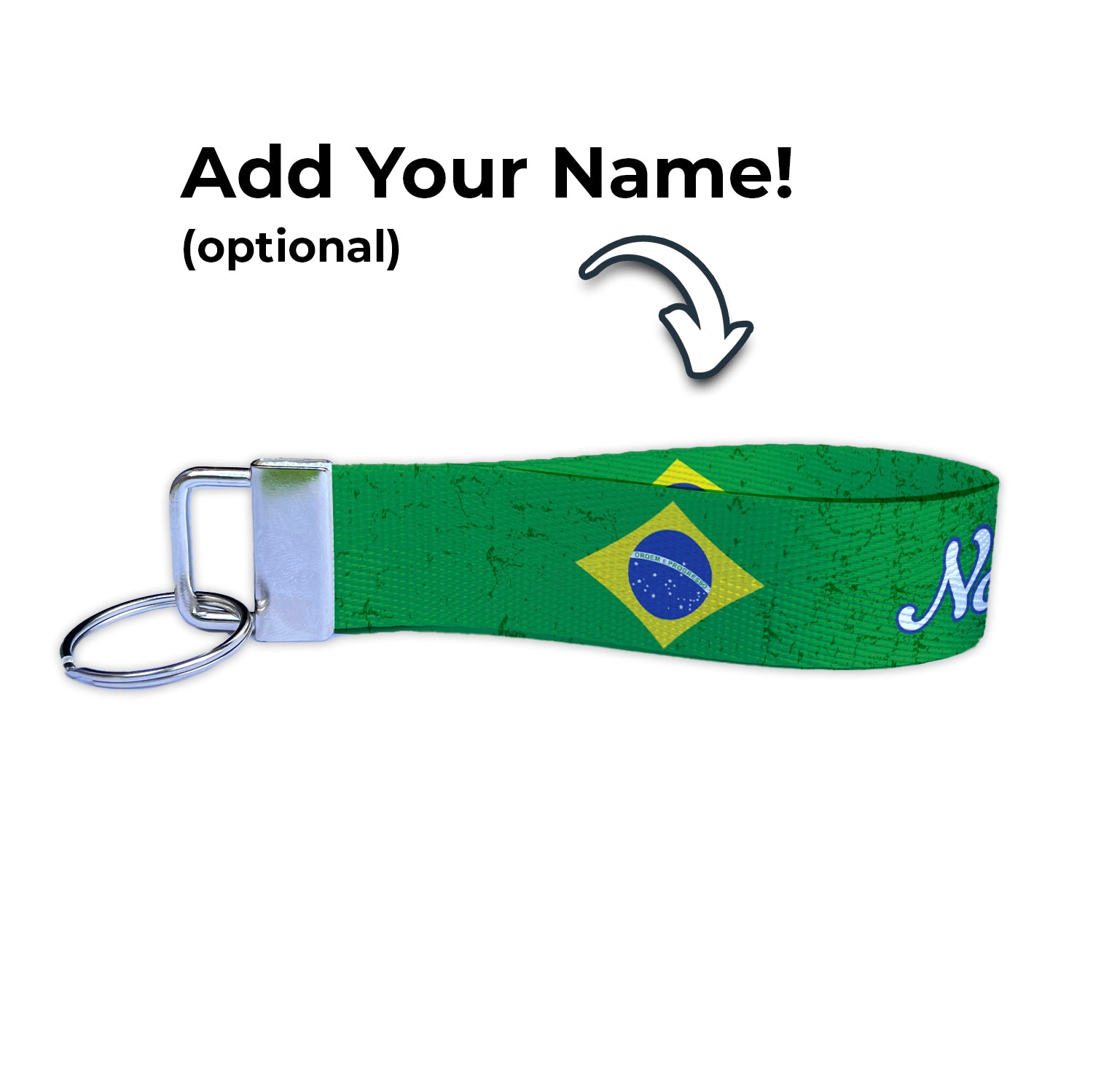 Artistic Brazil Flag Personalized Name Nylon Key Fob - Custom Wristlet Keychain