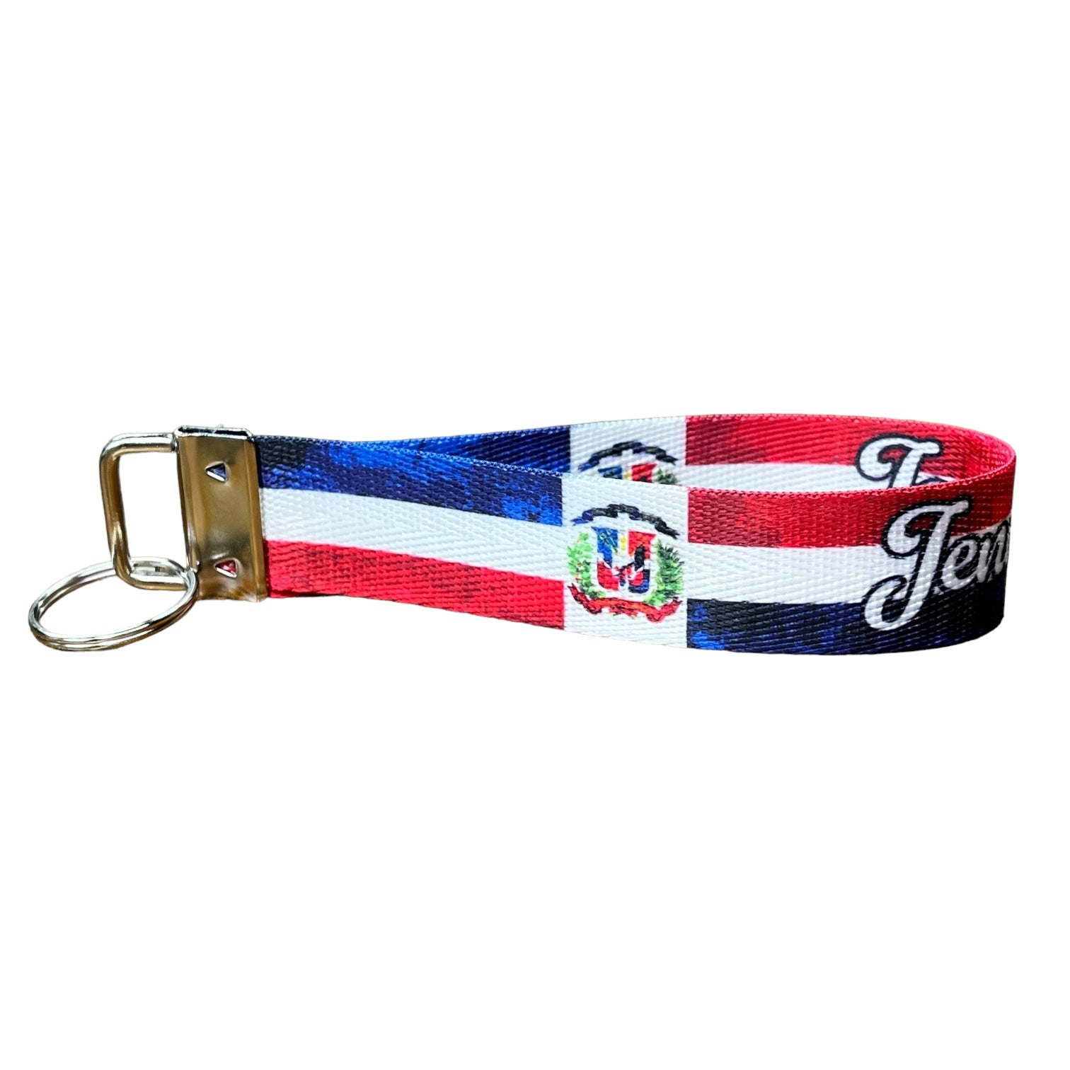 Artistic Dominican Republic Flag Personalized Name Nylon Key Fob - Custom Wristlet Keychain