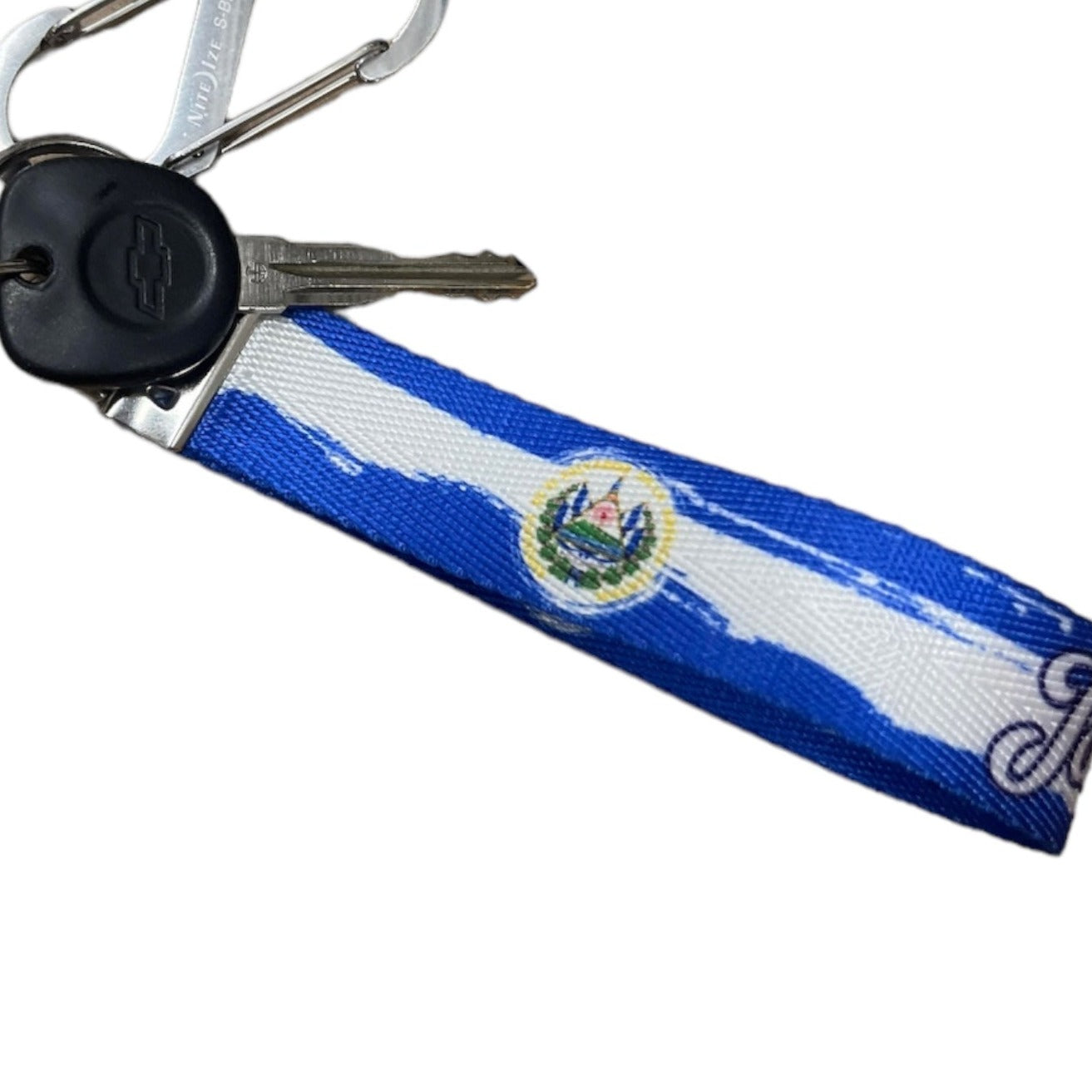 Artistic El Salvador Flag Personalized Name Nylon Key Fob - Custom Wristlet Keychain