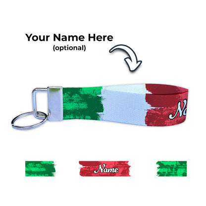Artistic Italian Flag Ryan's Version Personalized Name Nylon Key Fob - Custom Wristlet Keychain