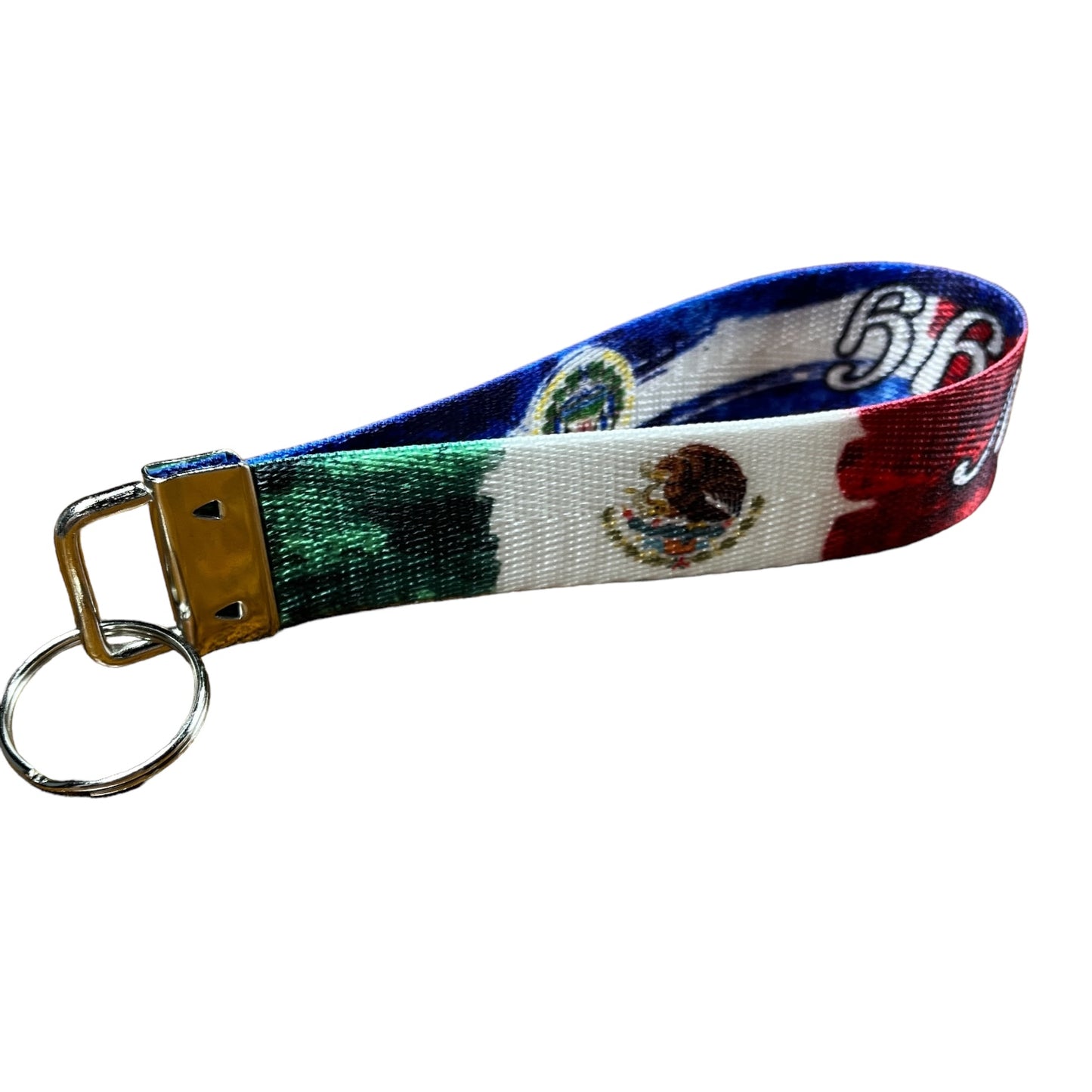 Artistic Mexican El Salvador Flag Personalized Name Nylon Key Fob - Custom Wristlet Keychain