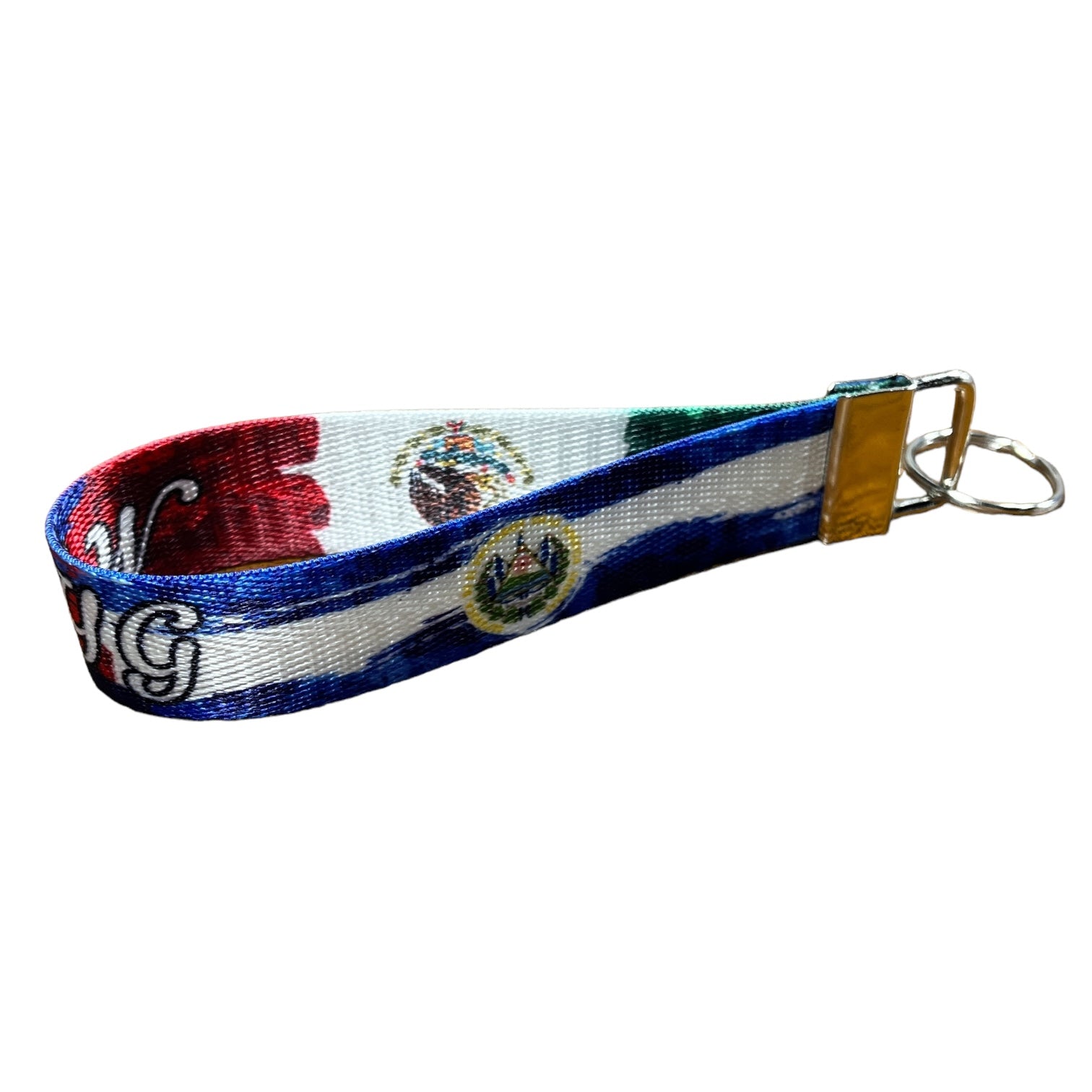 Artistic Mexican El Salvador Flag Personalized Name Nylon Key Fob - Custom Wristlet Keychain