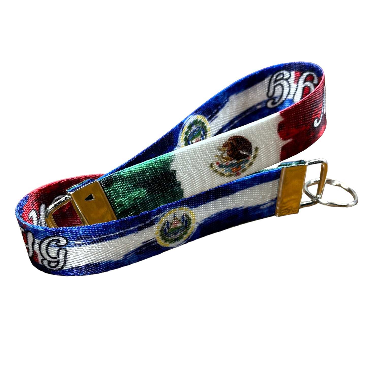 Artistic Mexican El Salvador Flag Personalized Name Nylon Key Fob - Custom Wristlet Keychain