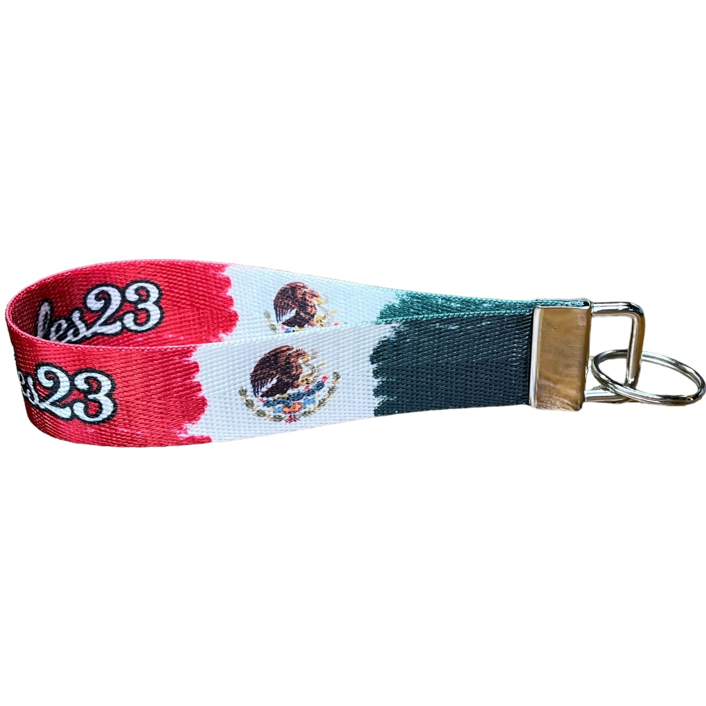 Artistic Mexican Flag Personalized Name Nylon Key Fob - Custom Mexico Wristlet Keychain