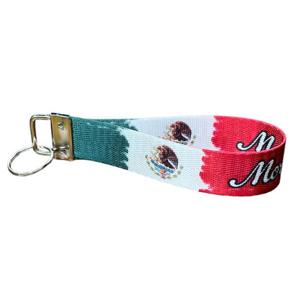 Artistic Mexican Flag Personalized Name Nylon Key Fob - Custom Mexico Wristlet Keychain