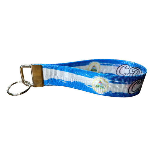 Artistic Nicaragua Flag Personalized Name Nylon Key Fob - Custom Wristlet Keychain