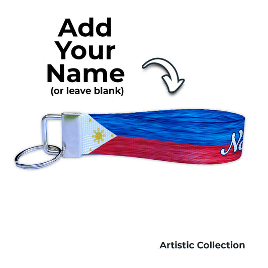 Artistic Philippines Flag Personalized Name Nylon Key Fob - Custom Wristlet Keychain