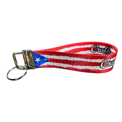 Artistic Puerto Rican Flag Ryan's Version Personalized Name Nylon Key Fob - Custom Wristlet Keychain