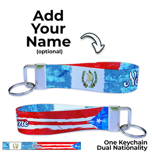 Artistic Puerto Rican Guatemalan Flag Ryan's Version Personalized Name Nylon Key Fob - Custom Wristlet Keychain
