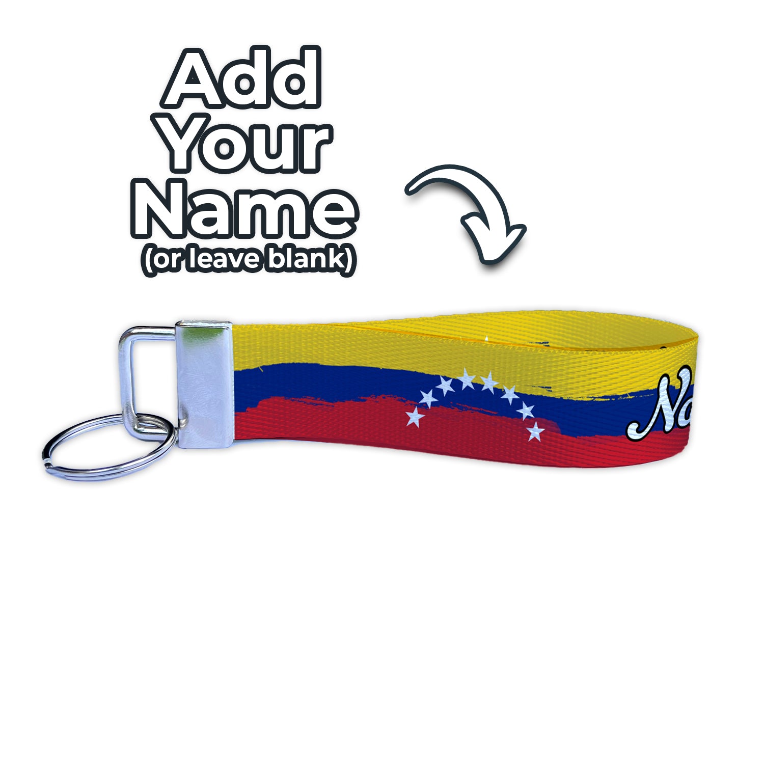 Artistic Venezuela Flag Personalized Name Nylon Key Fob - Custom Wristlet Keychain