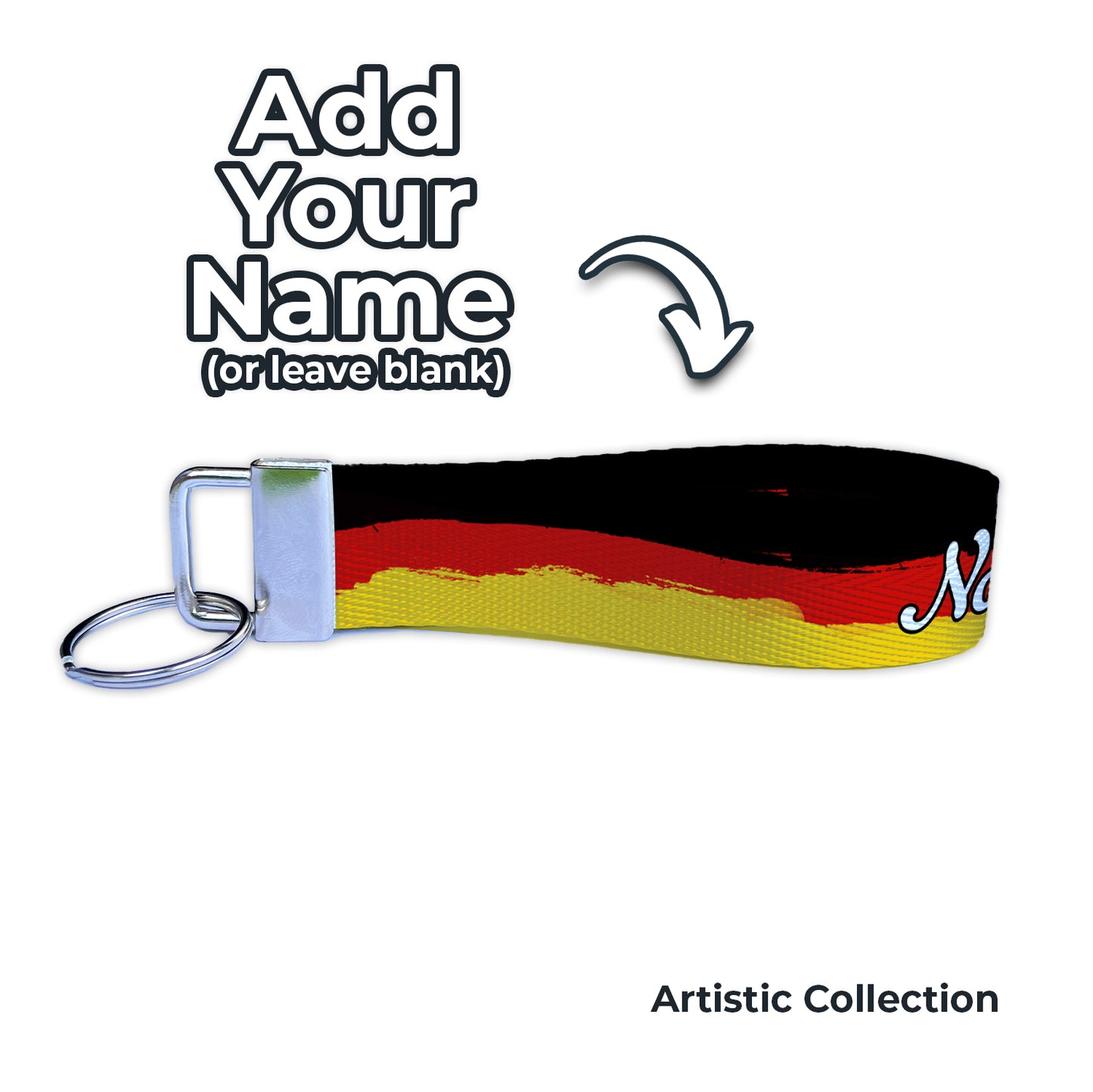 Artistic Germany Flag Personalized Name Nylon Key Fob - Custom Wristlet Keychain