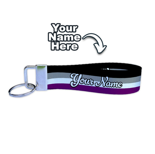 Asexual Flag Personalized Name Nylon Key Fob - Custom Wristlet Keychain