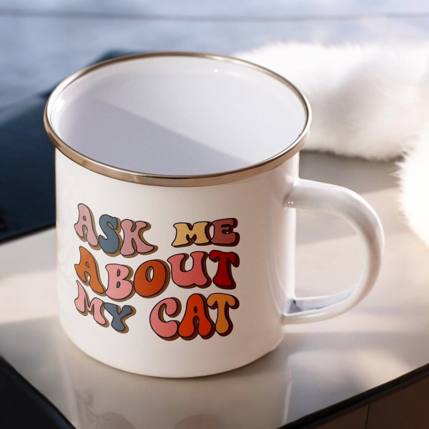 Ask Me About My Cat 12oz Enamel Mug