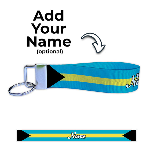 Bahamas Flag Personalized Name Nylon Key Fob - Custom Wristlet Keychain